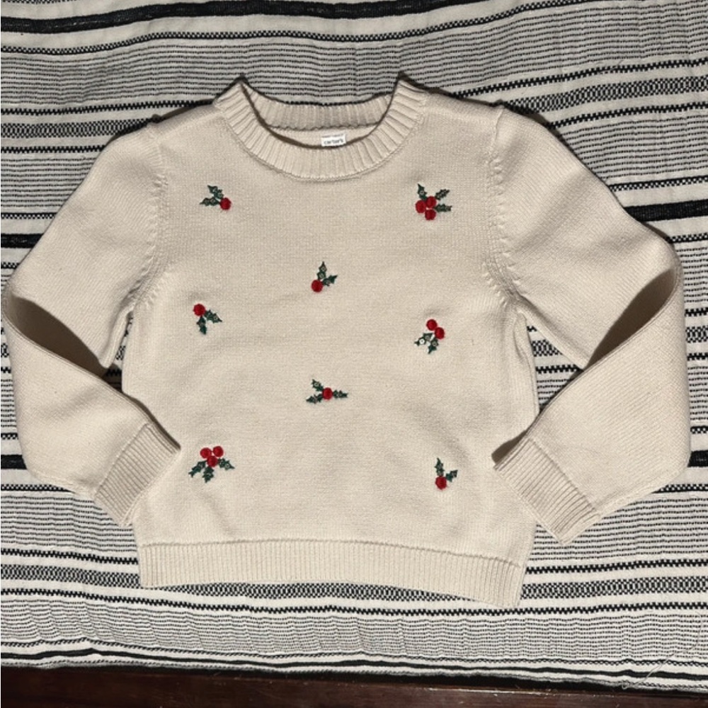 Carter's Cream Sweater with Red Embroidery